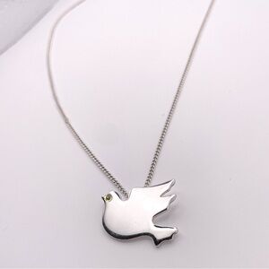 Vintage 1970’s Signed Avon Shiny Silver Tone and Rhinestone Peace Dove Necklace